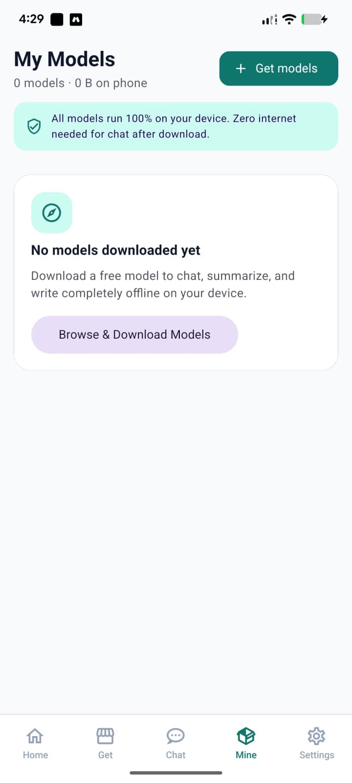 PocketBrain model selection in light theme